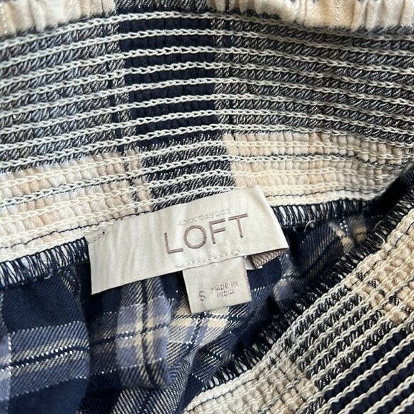 LOFT Off The Shoulder Plaid Flare Sleeves Shirt Top Blouse Boho Hippie Small - Picture 7 of 8